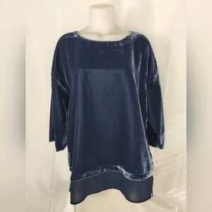 Soft Surroundings GISELLA Blue Velvet Top Royal Navy Sz L Deco Style Boho NWT